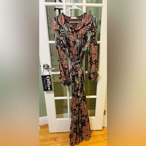 Ramy Brook Multicolor Leaf Print Long Sleeve Dress maxi Sz XS